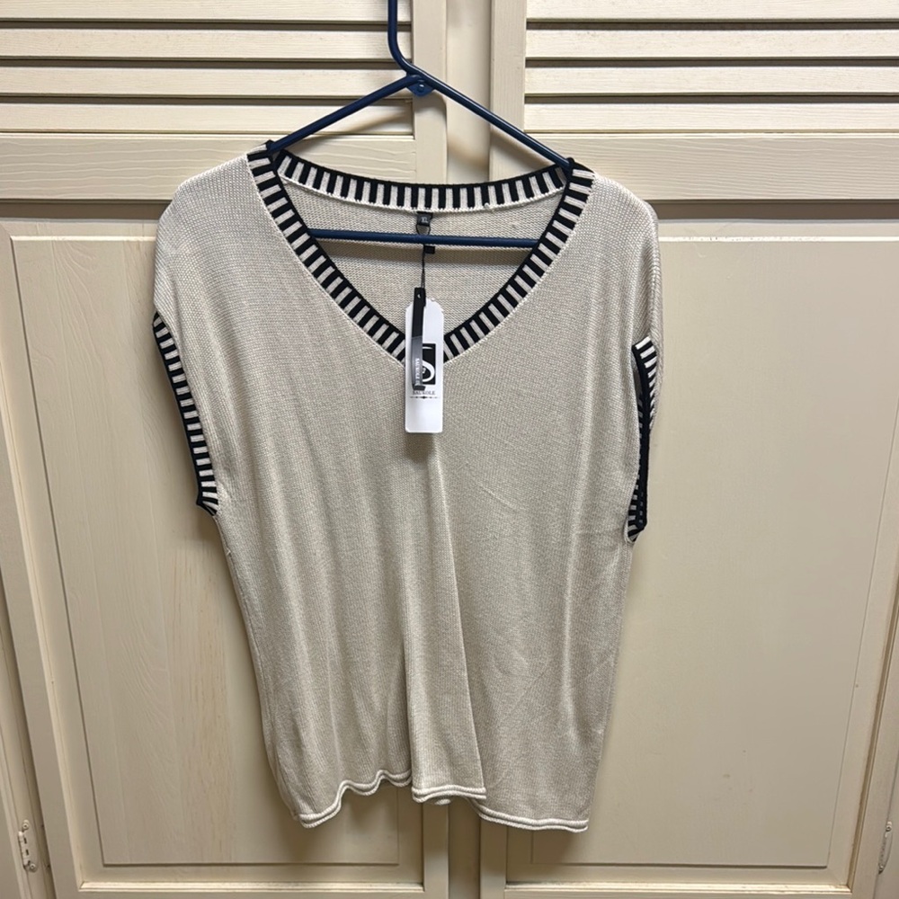 Striped V-Neck Beige Top